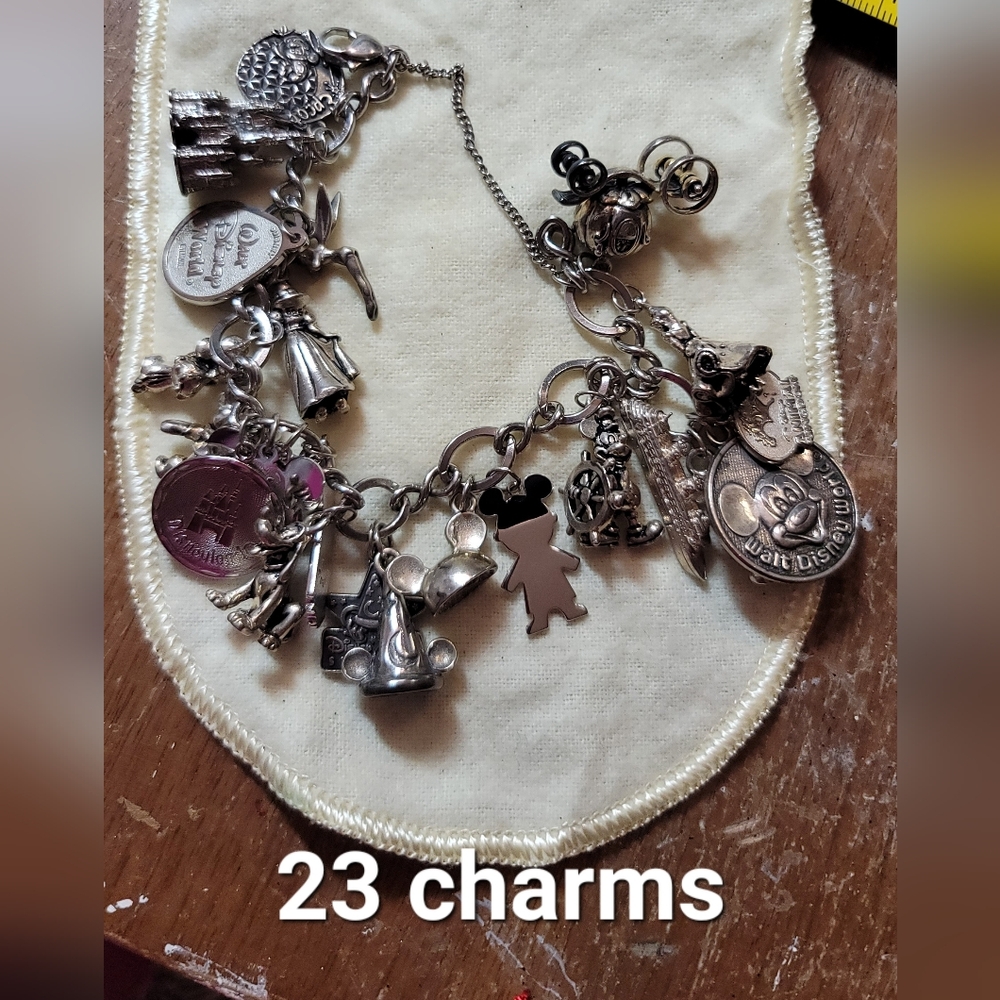 Disney Sterling Silver Charm Bracelet with 23 Authentic Disney Charms